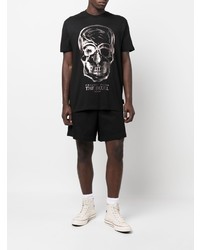 T-shirt à col rond imprimé noir et argenté Philipp Plein