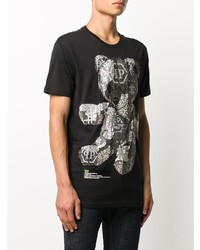 T-shirt à col rond imprimé noir et argenté Philipp Plein