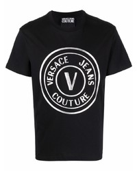 T-shirt à col rond imprimé noir et argenté VERSACE JEANS COUTURE