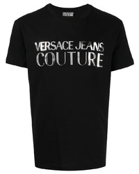 T-shirt à col rond imprimé noir et argenté VERSACE JEANS COUTURE