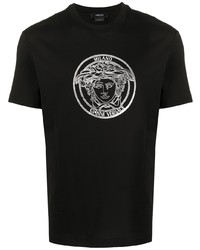 T-shirt à col rond imprimé noir et argenté Versace