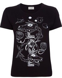 T-shirt à col rond imprimé noir et blanc
