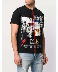 T-shirt à col rond imprimé noir et blanc Philipp Plein