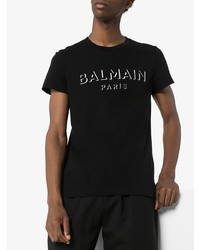 T-shirt à col rond imprimé noir et blanc Balmain