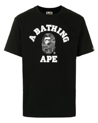 T-shirt à col rond imprimé noir et blanc A Bathing Ape