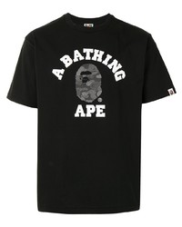 T-shirt à col rond imprimé noir et blanc A Bathing Ape