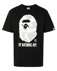 T-shirt à col rond imprimé noir et blanc A Bathing Ape