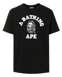 T-shirt à col rond imprimé noir et blanc A Bathing Ape