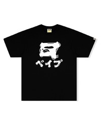 T-shirt à col rond imprimé noir et blanc A Bathing Ape