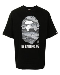 T-shirt à col rond imprimé noir et blanc A Bathing Ape