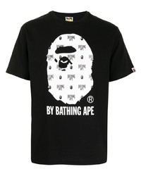 T-shirt à col rond imprimé noir et blanc A Bathing Ape