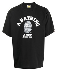 T-shirt à col rond imprimé noir et blanc A Bathing Ape