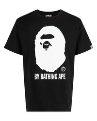 T-shirt à col rond imprimé noir et blanc A Bathing Ape