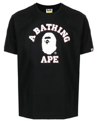 T-shirt à col rond imprimé noir et blanc A Bathing Ape