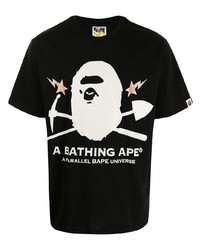 T-shirt à col rond imprimé noir et blanc A Bathing Ape