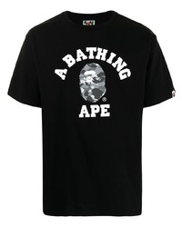 T-shirt à col rond imprimé noir et blanc A Bathing Ape