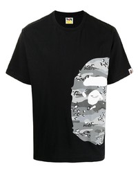 T-shirt à col rond imprimé noir et blanc A Bathing Ape