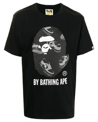 T-shirt à col rond imprimé noir et blanc A Bathing Ape