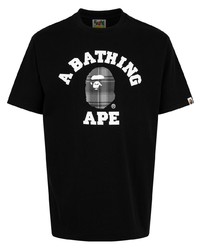 T-shirt à col rond imprimé noir et blanc A Bathing Ape