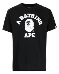 T-shirt à col rond imprimé noir et blanc A Bathing Ape