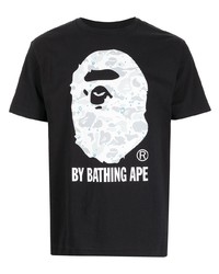 T-shirt à col rond imprimé noir et blanc A Bathing Ape