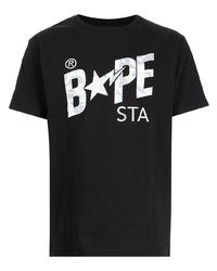 T-shirt à col rond imprimé noir et blanc A Bathing Ape