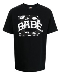 T-shirt à col rond imprimé noir et blanc A Bathing Ape