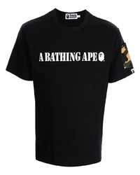 T-shirt à col rond imprimé noir et blanc A Bathing Ape