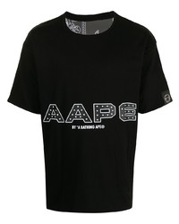 T-shirt à col rond imprimé noir et blanc AAPE BY A BATHING APE