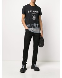 T-shirt à col rond imprimé noir et blanc Balmain