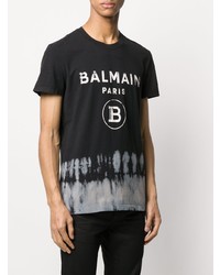 T-shirt à col rond imprimé noir et blanc Balmain