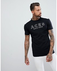 T-shirt à col rond imprimé noir et blanc Aces Couture