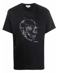 T-shirt à col rond imprimé noir et blanc Alexander McQueen