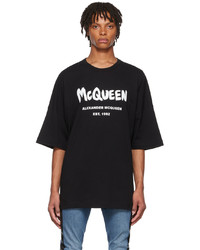 T-shirt à col rond imprimé noir et blanc Alexander McQueen