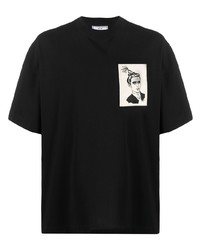 T-shirt à col rond imprimé noir et blanc Ami Paris