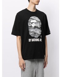 T-shirt à col rond imprimé noir et blanc A Bathing Ape