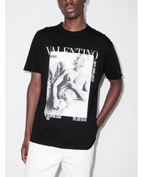 T-shirt à col rond imprimé noir et blanc Valentino