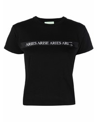 T-shirt à col rond imprimé noir et blanc Aries
