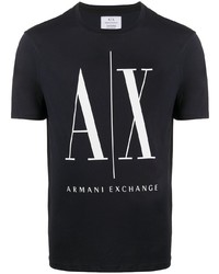 T-shirt à col rond imprimé noir et blanc Armani Exchange