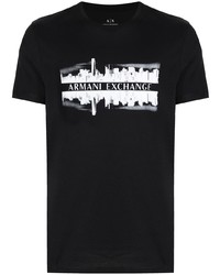 T-shirt à col rond imprimé noir et blanc Armani Exchange