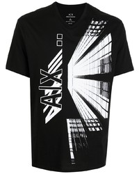 T-shirt à col rond imprimé noir et blanc Armani Exchange