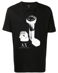 T-shirt à col rond imprimé noir et blanc Armani Exchange