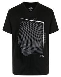 T-shirt à col rond imprimé noir et blanc Armani Exchange