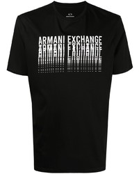 T-shirt à col rond imprimé noir et blanc Armani Exchange