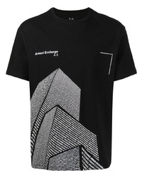 T-shirt à col rond imprimé noir et blanc Armani Exchange