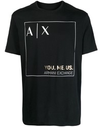 T-shirt à col rond imprimé noir et blanc Armani Exchange