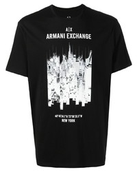 T-shirt à col rond imprimé noir et blanc Armani Exchange