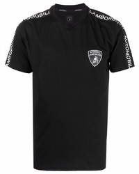 T-shirt à col rond imprimé noir et blanc Automobili Lamborghini