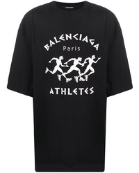 T-shirt à col rond imprimé noir et blanc Balenciaga