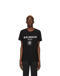 T-shirt à col rond imprimé noir et blanc Balmain